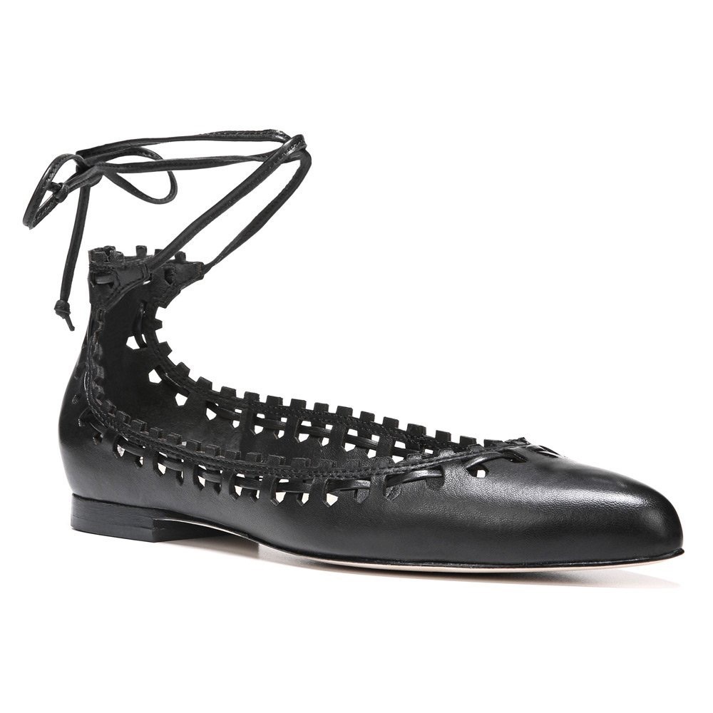 Via Spiga Black Sammy Ankle Strap Pointed Toe Flats